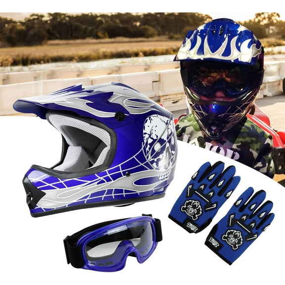 XFMT DOT Youth Kids Motocross Offroad Street Dirt Bike Helmet W/Goggles Gloves ATV Mx Skull Helmet