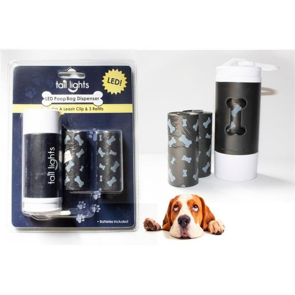 Xtreme Time TL017BK Tail Lights LED Pet Poop Bag Dispenser with 3 Refills Pack, Black
