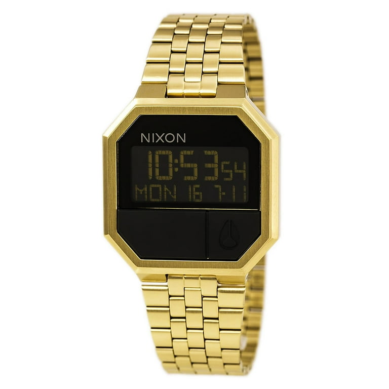 Nixon A158502 Men's Re-Run Digital Black Dial Yellow Gold Steel