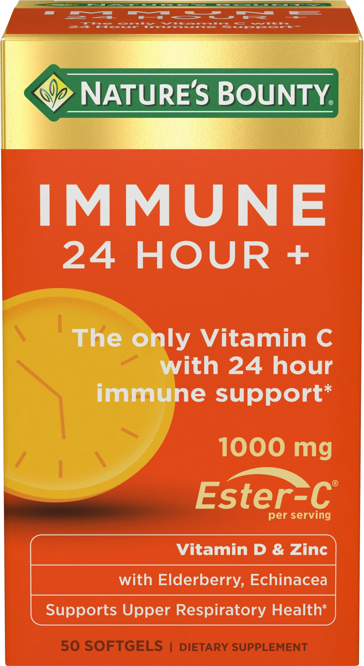 Nature's Bounty Immune 24 Vitamin C, D & Zinc for Immune Support, 1000 mg Softgels, 50 Count