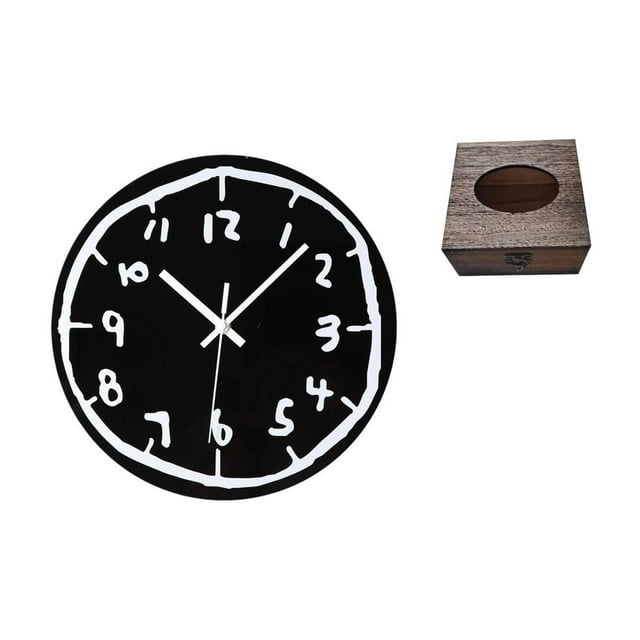 Reloj de pared moderno, silencioso, sin , decorativo, para escritorio, caja de pañuelos de madera vintage, apto para sala de estar, oficina, dor