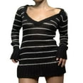 thumbnail image 1 of AMERTEER Robe Courte Tricotée pour Femmes Y2k Sexy Imprimé Rayé Manches Longues Robe Mini Côtelée Décontractée Automne Moulante Noire s, 1 of 5