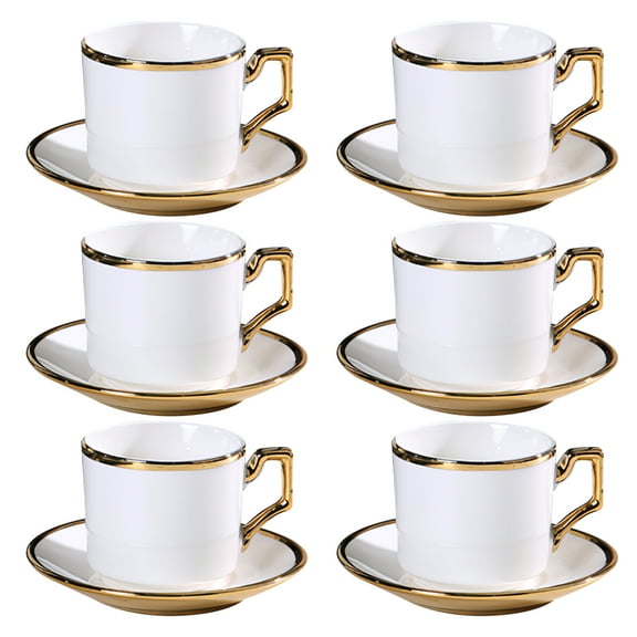90ml Electroplated Espresso Cups with Saucers – Gift Ready (Includes Luxury Box & Dust Bag), Premium 6-Piece European Coffee Cup Set 