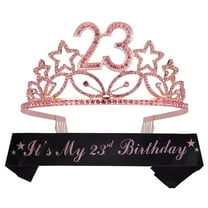 23rd Birthday Sash and Tiara for Women - Fabulous Set: Glitter Sash   Stars Rhinestone Pink Premium Metal Tiara for Women, 23rd Birthday Gifts for 23rd Birthday Party
