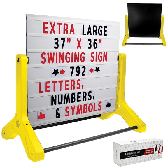 Excello Global Products 36" x 37" Swinging Changeable Message Sidewalk Sign (Yellow Legs)