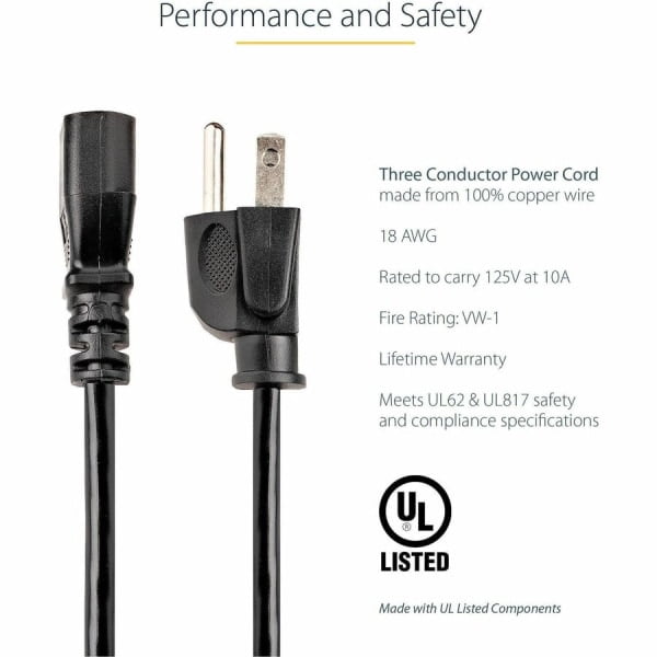 StarTech 20 ft Standard Computer Power Cord,Black