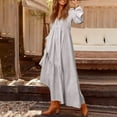 thumbnail image 6 of Women's Maxi Dress Long Sleeve V-Neck Loose Fit Button Down Cotton Linen Retro Swing Dress for Spring Fall Casual Daily Wear,Light Gray,2XL, 6 of 7
