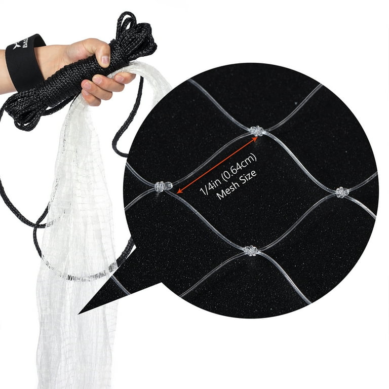 BASSDASH American Saltwater Fishing Cast Net 3/8 1/4-Inch Mesh 4ft 6ft 8ft  Radius, 1-Pound Per Foot, for Bait Fish with Utility Bucket Casting