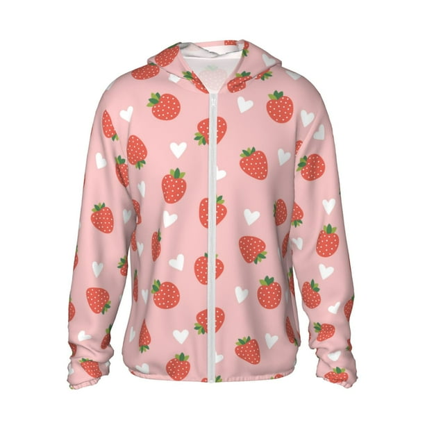 Balery Strawberry Sudadera ligera de manga larga con capucha y protección solar UPF 50+ para hombre y mujer, ideal para pesca y running-Small