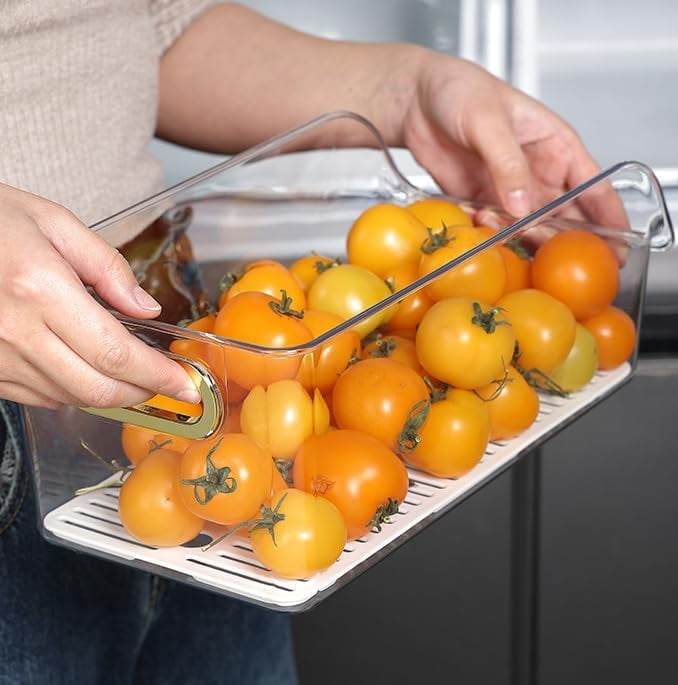 Modern Plastic Open Front Dip Storage Organizer Bin Basket with Built-In Handles for Kitchen Organizing, Fridge Shelf, Cubby, Cabinet, or Pantry Organization (2 PCS transparent)