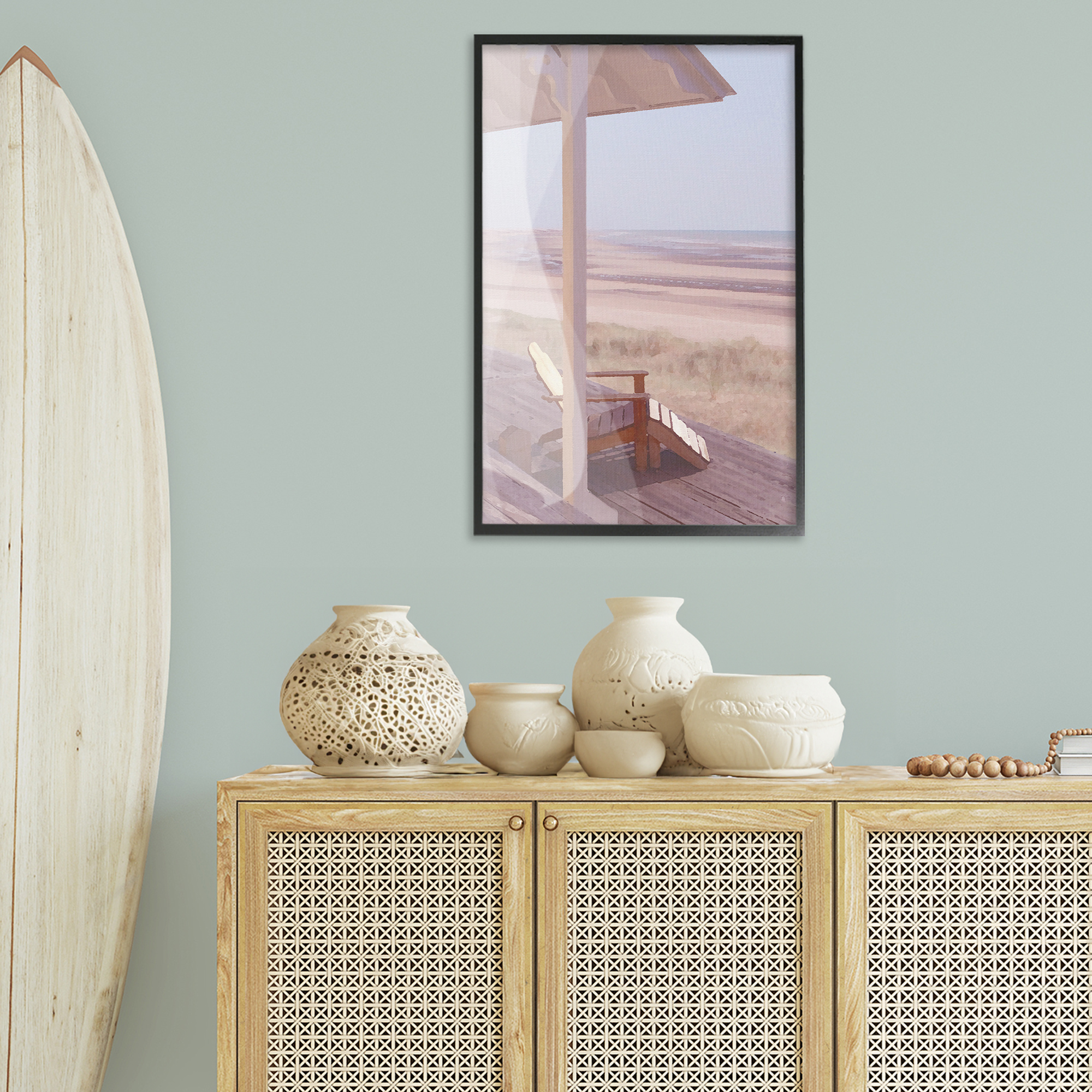 Stupell Industries Hamptons Beach House Landscape Painting Black Framed Art Print Wall Art, 20 x 30