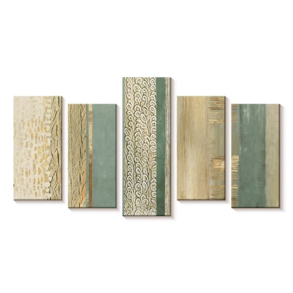 Elephant Stock Placidity Wall Art - Horizontal Multi Panel Canvas - Living Room Wall Decor - Abstract Multi Panel - Blue And Gold Decor By Tom Reeves - 25" x 12"