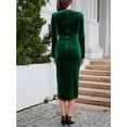thumbnail image 3 of Cuteduck Women's Wrap V Neck Velvet Dress Knee Length Long Wleeve Elegant Slim Fitted Work Cocktail Spring Dresses S-XXL, 3 of 5