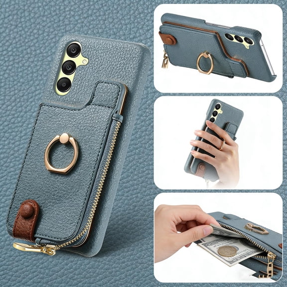 Case for Samsung Galaxy A26 5G Zipper Wallet Case, PU Leather Case with Card Holder, Ring Holder Stand, RFID Blocking Magnetic Car Mount Shockproof Cover for Samsung Galaxy A26 5G - Blue