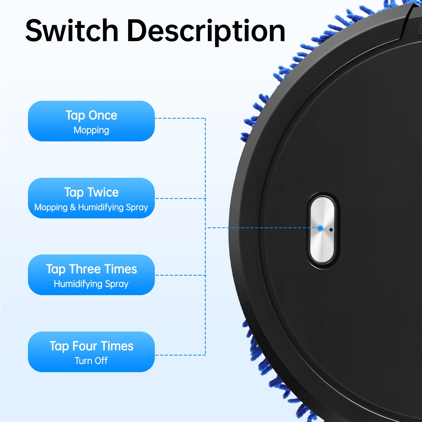 Robot Mop, 60min Cleaning, 360° Full-Surround Wipe Smart Robot Vacuum Cleaner Sweeping Mopping Smart Mop with Humidifying Function, Wet and Dry Available