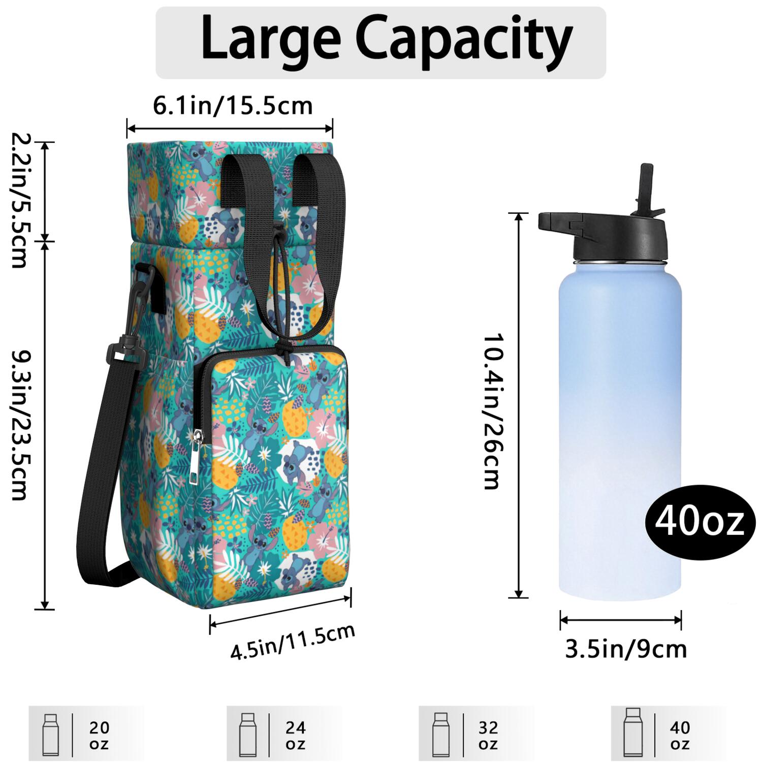 Insulated Cartoon Water Bottle Carrier Bag Sleeve with Strap Crossbody for 20/24/32/40oz Tumbler,Cartoon Movie Water Bottle Holder Sling Bag with Pocket Gifts for Women Men Adults