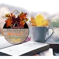 thumbnail image 4 of Eveokoki 11" Family Thankful Blessed Autumn Fall Front Door Decor for Farmhouse Porch Decorations, Rustic Door Wreaths Sign with Fall Leaves, Round Wooden Hanging Sign, 4 of 5