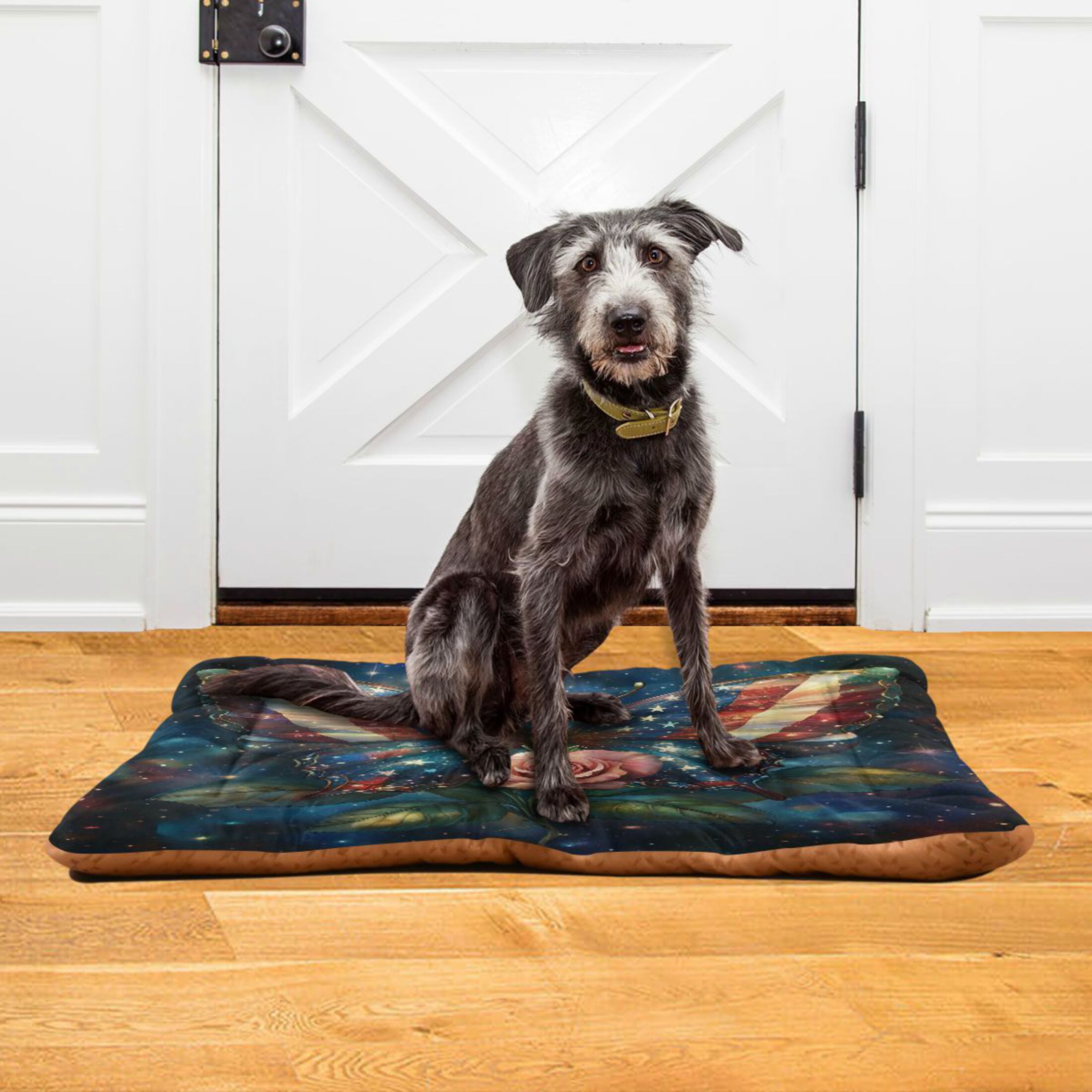 Qxltty American Flag Butterfly Ped Pad Wear-resistant and Hard to Bite Through Sleeping Pad for Small Medium Large Dogs Winter Pet Bed 36×24in