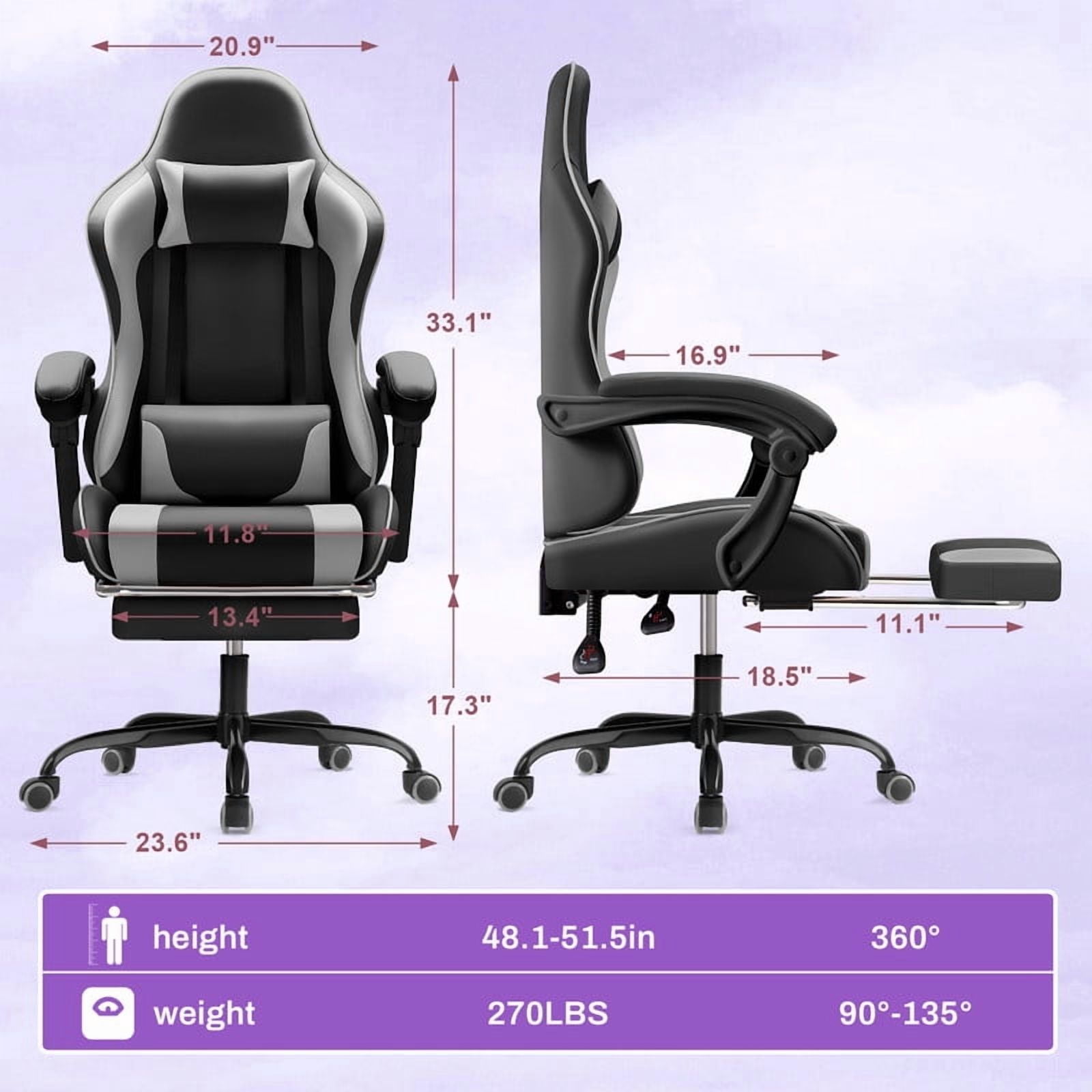 Homall  PU Leather Gaming Chair Massage Ergonomic Gamer Chair Height Adjustable Computer Chair with Footrest & Lumbar Support,Gray