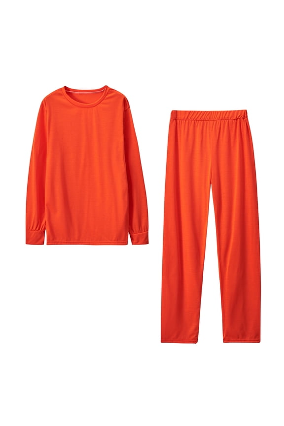 Womens Two Piece Outfits Crew Neck Long Sleeve Tops + Long Pants Comfy Lounge Matching Sets Tracksuit Sets Orange L