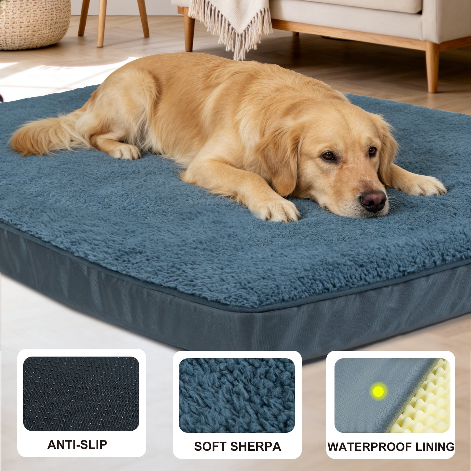 JOYELF Large Dog crate Bed Mats Orthopedic dog bed ,Egg Crate Foam Dog Mat waterproof dog pad with Washable Removable Cover, a Squeaker Toy as Gift