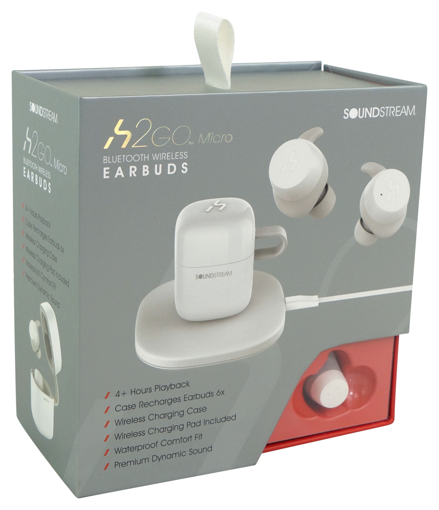 Soundstream HEQC-WT H2GO IPX6 Wireless Headphones EarBuds+Wireless Charging Pad