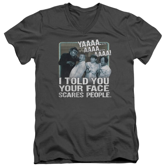 Three StoogeS/Scares People S/S Adult V-Neck 30/1 T-Shirt Charcoal