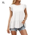 thumbnail image 1 of Camiseta de mujer Verano Encaje Cuello redondo Manga corta Casual Top suelto, Blanco, XL Eigraketly AP001322-04, 1 of 7