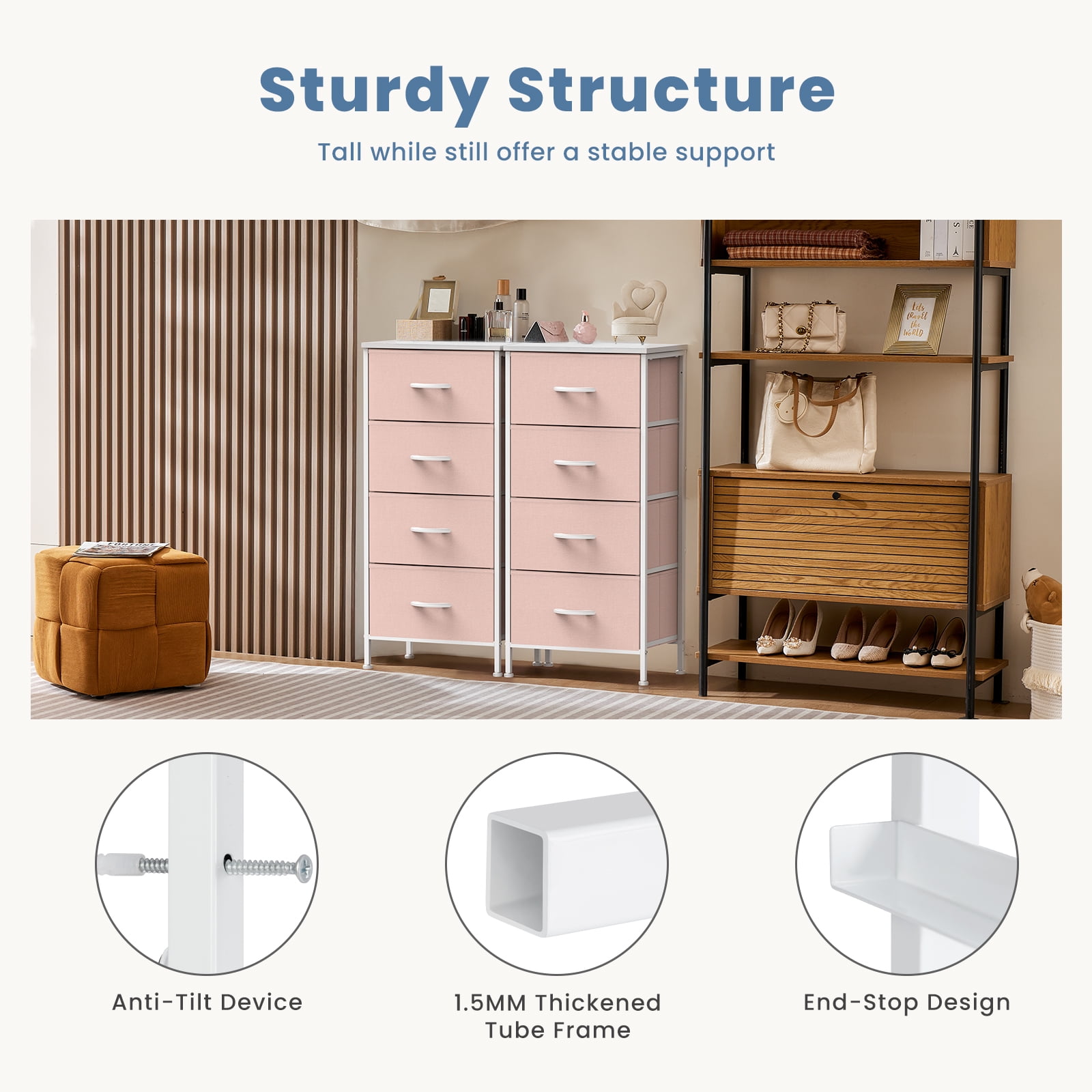 SWEETCRISPY Fabric Dresser With 4 Drawers, Storage Chest For Bedroom, Closet, Living Room, Hallway - Available In Pink
