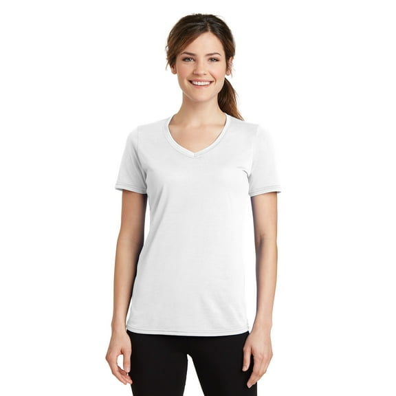 Port & Company Ladies Performance Blend V-Neck Tee. Lpc381v , LPC381V , White , XXX-Large
