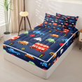 thumbnail image 3 of Erosebridal City Cartoon Bus Tile Zipper Twin Comforter Sets with Fitted Sheet and 2 Pillowcases,House Stop Sign Zipper Bedding Set,Navy Red White,4-Piece,Navy Blue Reversible, 3 of 5
