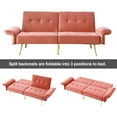 thumbnail image 5 of 78" Velvet Loveseat Sofa Bed,Convertible Sleeper Sofa with Folded Armrests and Storage Bags,Futon Couch for Living Room and Small Space,Pink, 5 of 7