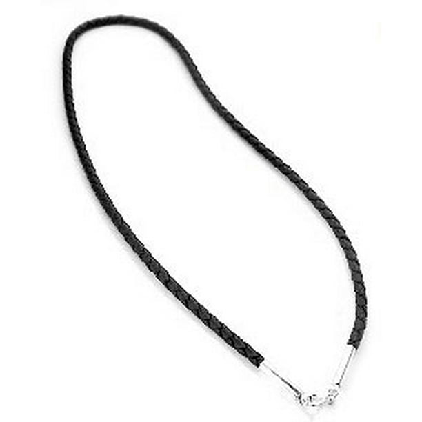 Silver Insanity Sterling Silver Black Leather 22" Cord Chain Necklace