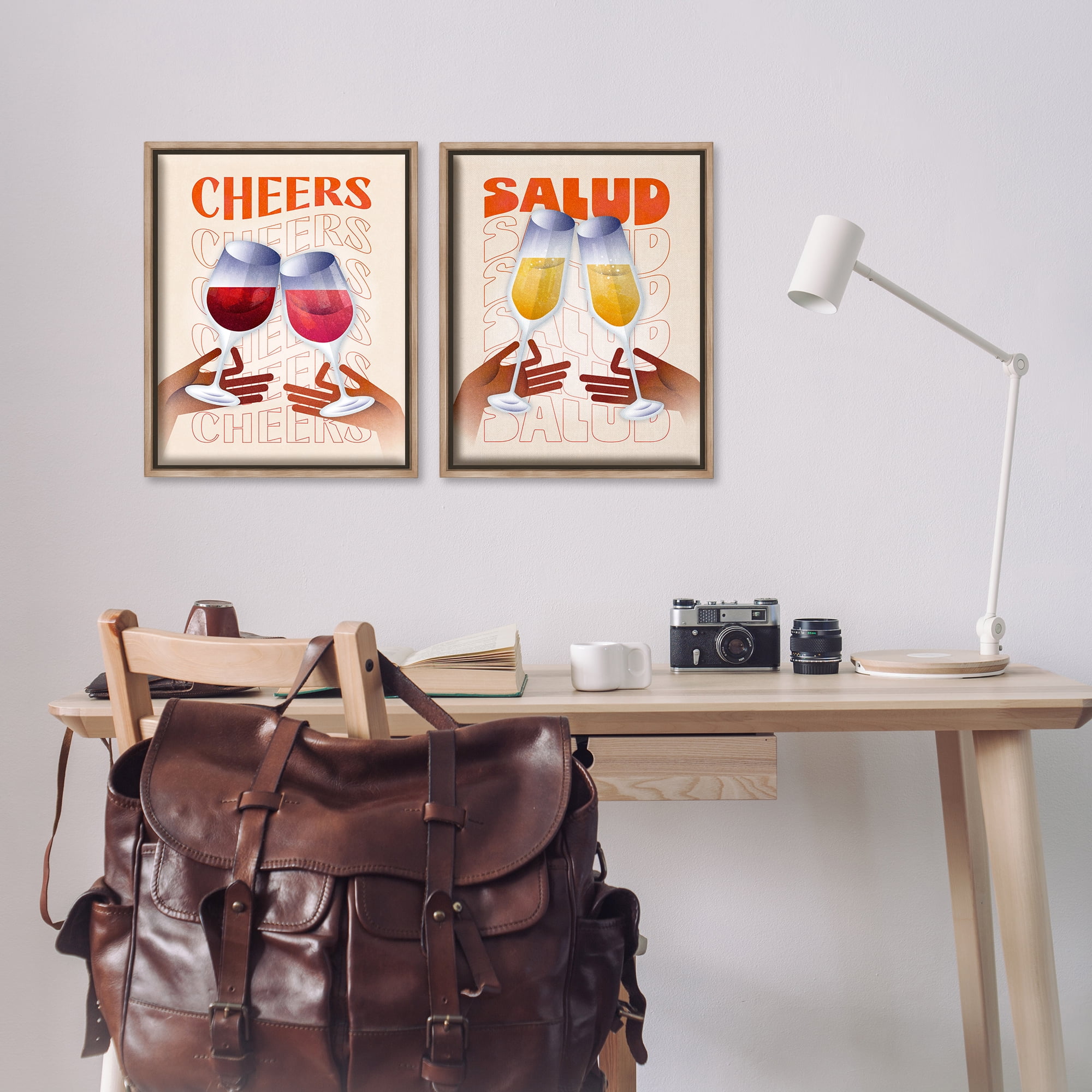Stupell Industries Midcentury Modern Cheers Food & Beverage Painting Brown Floater Framed Canvas Art Print Wall Art, 17 x 21, Set of 2