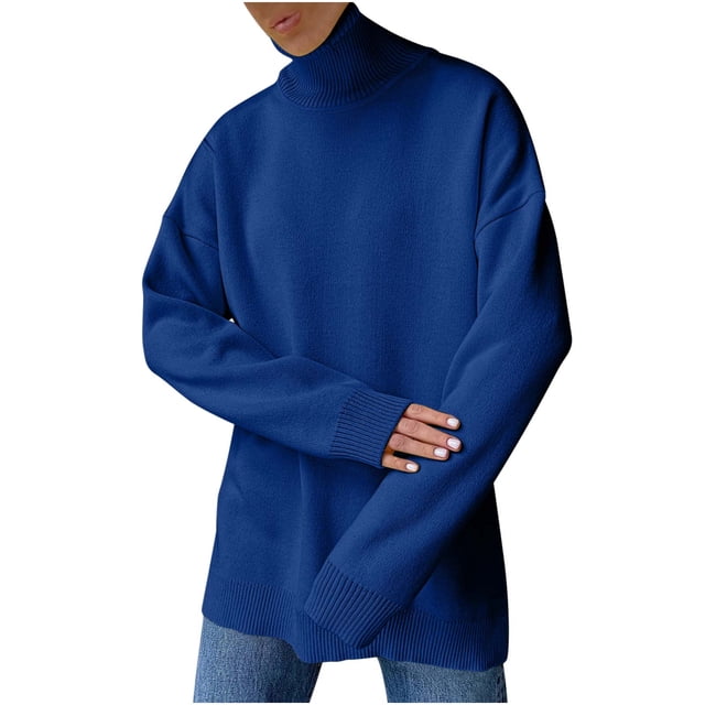 Yuyuzo Womens Long Sleeve Sweater Pullover Turtle Neck Loose Tops Winter Fall Casual Solid Color Sweaters