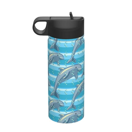 

Salouo Dolphin Pattern 18 oz Water Bottle With Straw Stainless Steel Sports Water Cup Flask Wide Mouth Travel Thermal Mug for Home Office Car