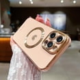thumbnail image 2 of iPhone 14 Pro Max Magnetic Case, Compatible with MagSafe, Luxury Plating Cute Love Heart Bling Phone Case for Women Girls, Soft TPU Full Camera Shockproof Protective Case (Pink), 2 of 9