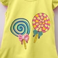 thumbnail image 5 of Lopeceal Toddler Girls Cute 2 Piece Outfits Lollipop Print Crew Neck Ruffle Sleeve with Bowknot Small Floral Print Shorts 2-9Y, 5 of 5