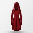 thumbnail image 4 of Quixlent Women Cosplay Dress Gothic Solid Color Lace-up Strap Slim Waist Irregular Hem Hooded Long Sleeves Theme Parties Role-Playing Festival Halloween Midi Dress, 4 of 8