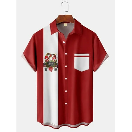 

MLFU Christmas Gnome Chest Pocket Short Sleeve Bowling Shirt