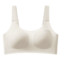 BIMEI Seamless Mastectomy Bra for Women, Pocket Post-Surgery Bra with Support Pads Comfort Lift Daily Bralettes V-Neck with Half-Fixed Cup Coaster,White,L
