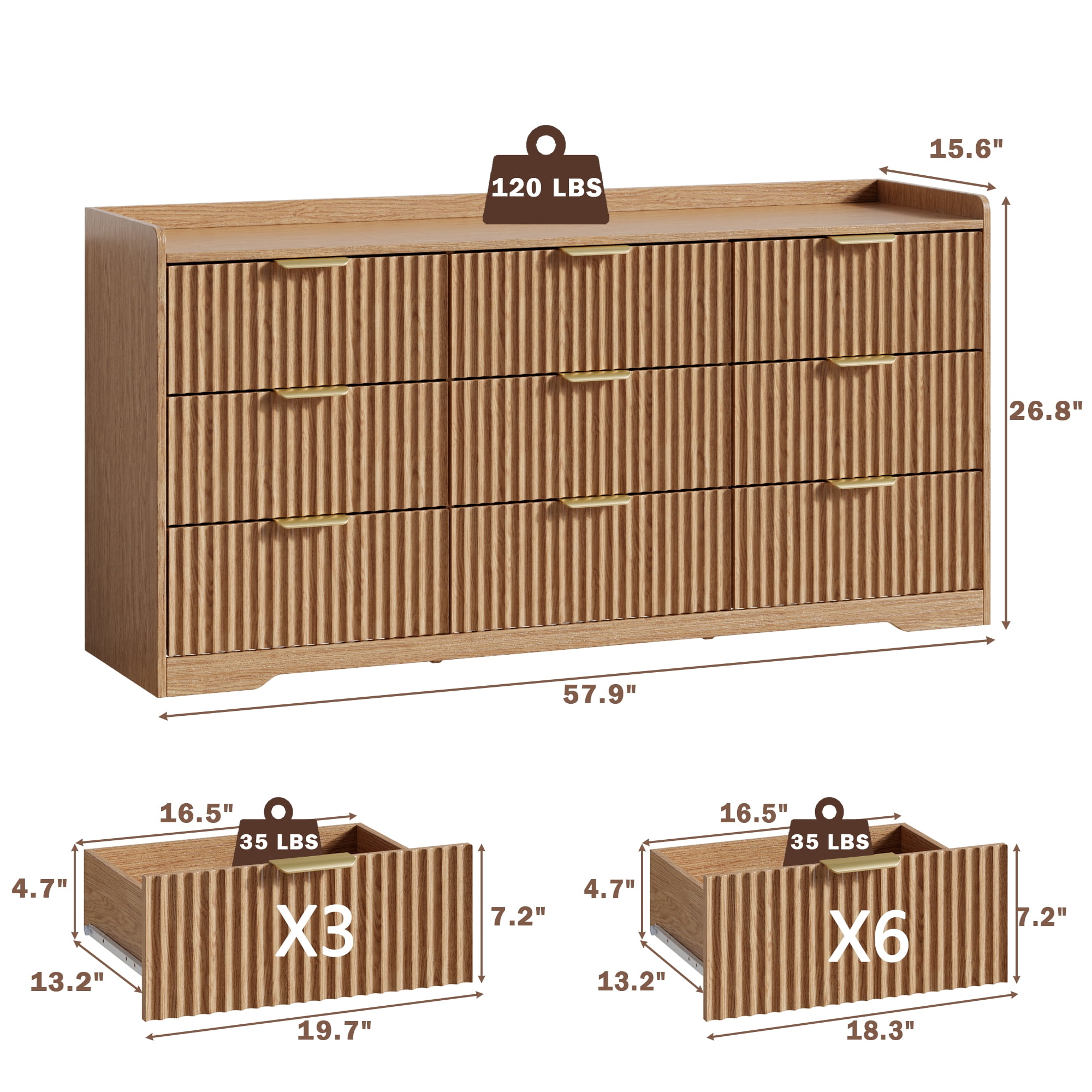 Tydimor Dressers for Bedroom 9 Drawers, Wide Chest of Drawers Storage Organizer, Wooden Cabinet with Anti-Tip Safety for Living Room, Hallway