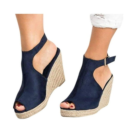 

Sandals for Women Wedge Womens Summer Casual Platform Sandals with High Heel Beach Sandals Espadrille Buckle Strap Ankle Booties