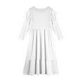 thumbnail image 4 of Abcomgle Girls Long Dresses 10-12 Casual A-Line Ruffle Long Sleeve Maxi Dress Solid Color Crew Neck Sundresses Elegant Tiered Dresses with Pockets,White, 4 of 5