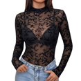 thumbnail image 2 of Endives Long Sleeve Shirts for Women Mesh Tops Sheer Bodycon See Through Blouse Trendy Casual Top M, 2 of 5
