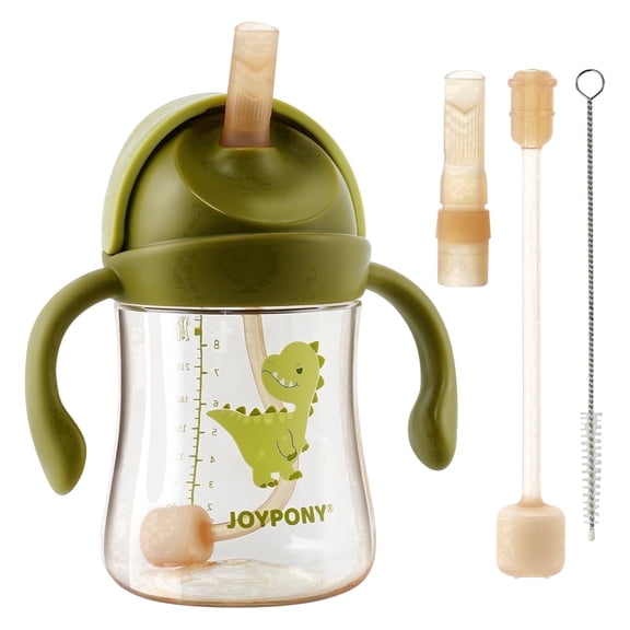 Joypony Baby Sippy Cup with Handles, Spill-Proof Weighted Straw for Toddlers, 9 oz, Green