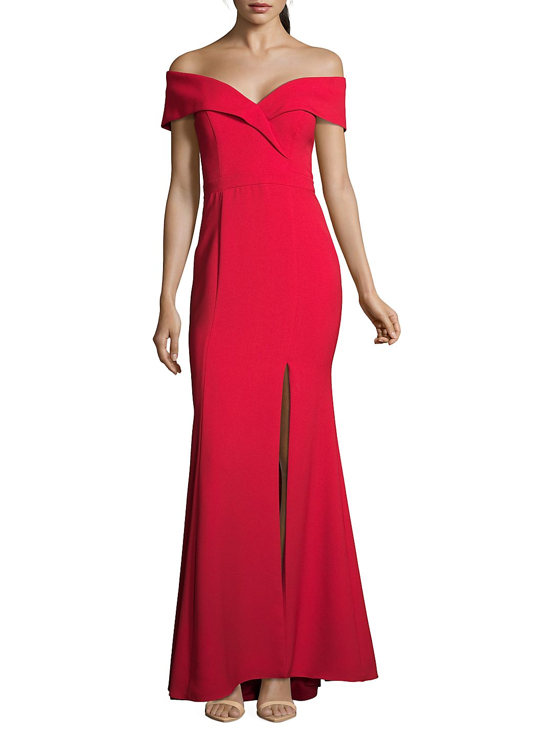 side ruched double strap crepe gown xscape