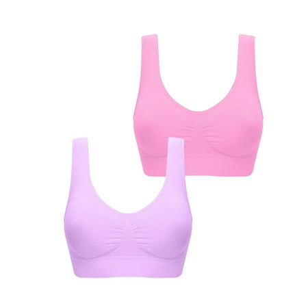 ATOYSOY 2 Pack Plus Size Sports Bra Everyday Bra Yoga Activewear Workout Push Up Bralette Underwear Comfort Bra Teens Clearance Breathable Wireless Ruched Tank Tops Pink XXL