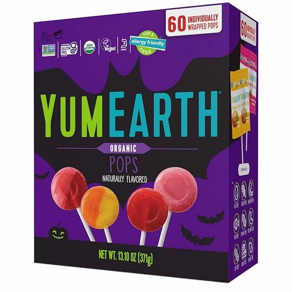 YumEarth Organic Halloween Pops Variety Pack, 60 Fruit Flavored Favorites Lollipops, Allergy Friendly, Gluten Free, Non-GMO, Vegan, No Artificial Flavors