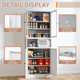 thumbnail image 3 of Yardi Yarda Metal Kitchen Pantry Cabinet, 72" Tall Storage with Adjustable Shelves and Heavy Duty Stainless Steel Frame, Freestanding Cabinet for Indoor, White, 3 of 10